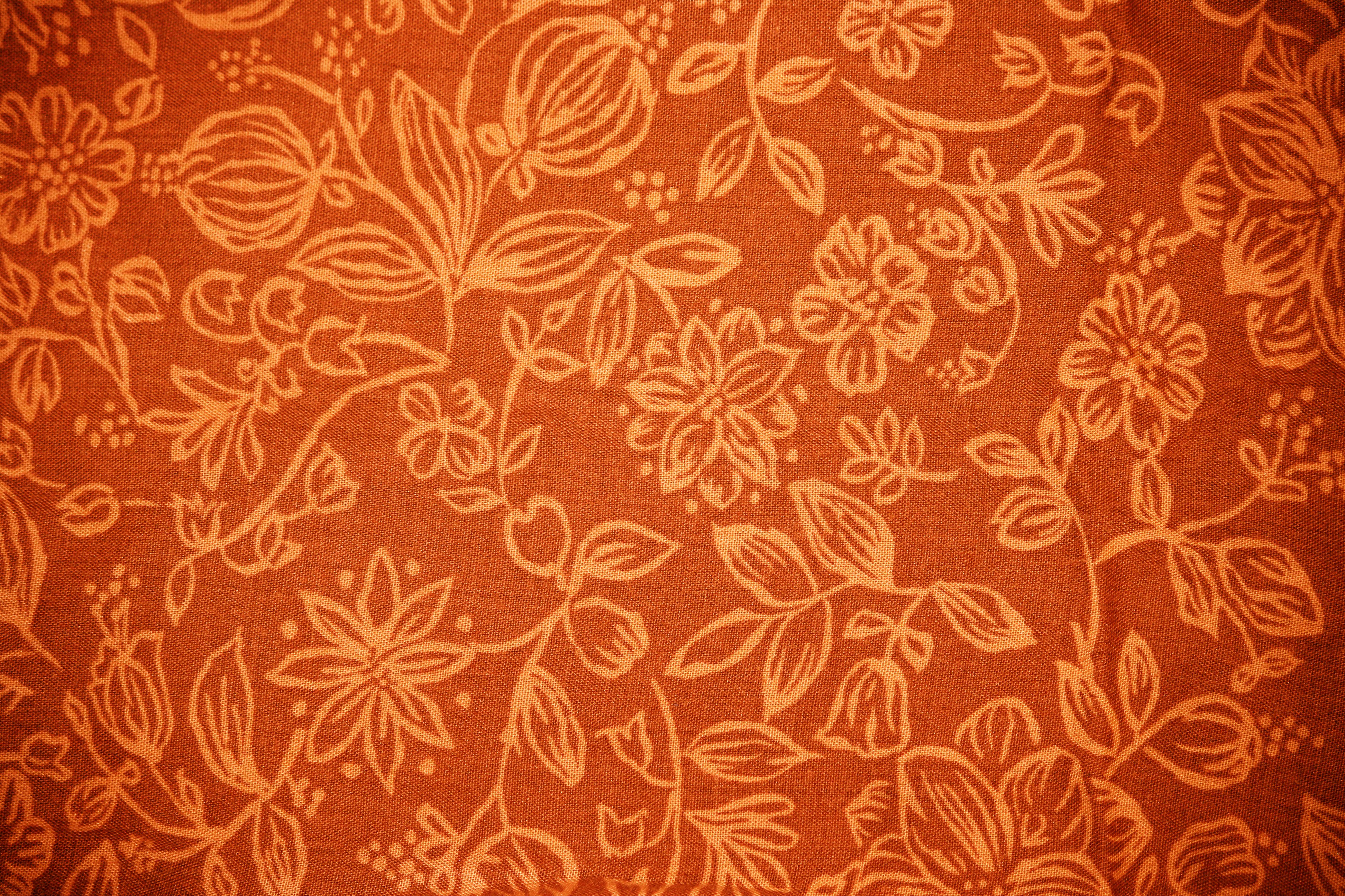 Orange Fabric With Floral Pattern Texture Picture Free Photograph